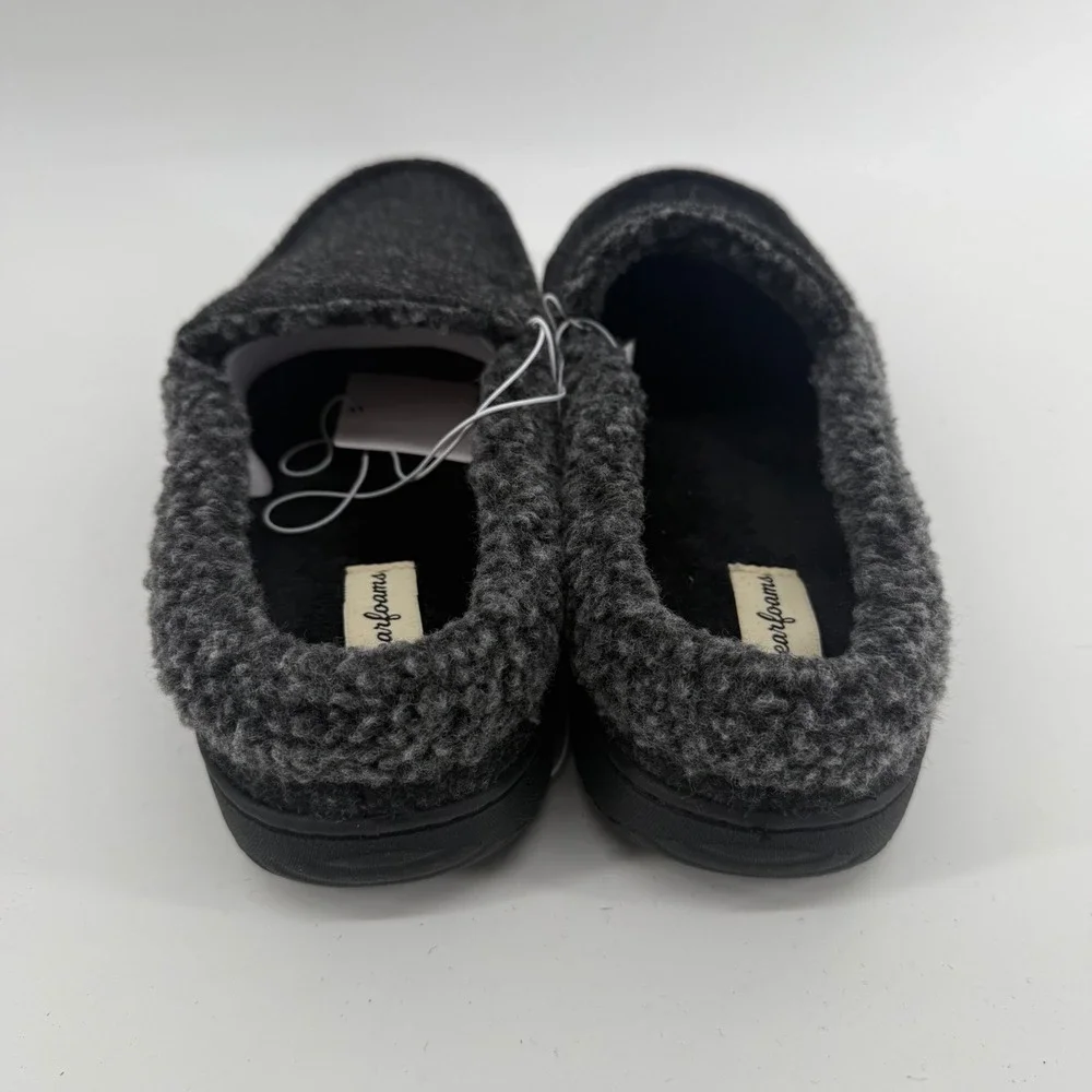 Dearfoams Mens Total Comfort Memory Foam Slippers Black Sherpa Lined Medium 9-10